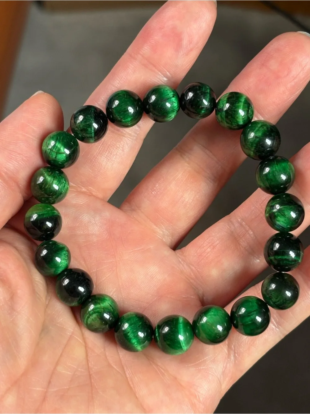 10mm Green Tiger Eye Beaded Stretch Bracelet - Women Jewelry